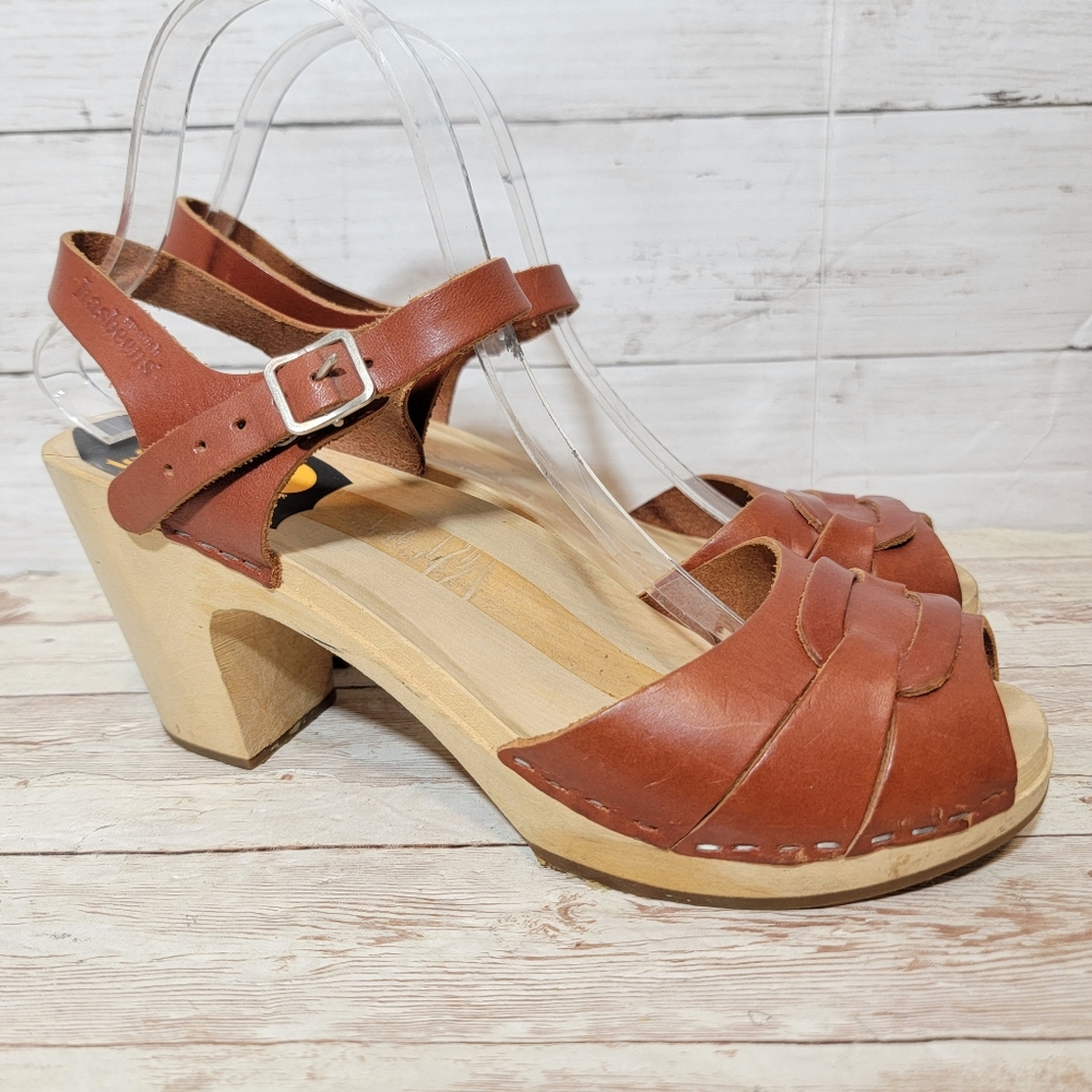 Swedish Hasbeens Women's Super High Ankle Strap Sandal,Cognac,